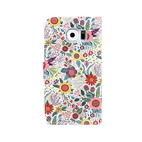 Galaxy S7 Hülle, Samsung Galaxy S7 Tasche Schutz Case Cover Schutzhülle, SainCat PU Leder Brieftasche Hülle Schutzhülle Ledertasche im BookStyle Ultra Slim Stand Lederhülle Hülle Etui with Karte Halterung Leder Wallet Klapphülle Flip Book Case TPU Cover Bumper Tasche mit Kartenfach Magnetverschluss Standfunktion für Samsung Galaxy S7 (Karikatur Muster:Chrysantheme) - 3