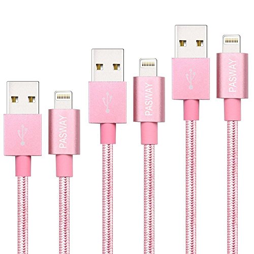 Lightning Kabel Pasway iPhone Ladekabel 3 Pack (1M, 2M, 3M) Nylon Geflochtenes USB Kabel mit Lightning Connector für iPhone 6/6 Plus/6S, iPad Air 2, iPad Pro und mehr Roségold - 2