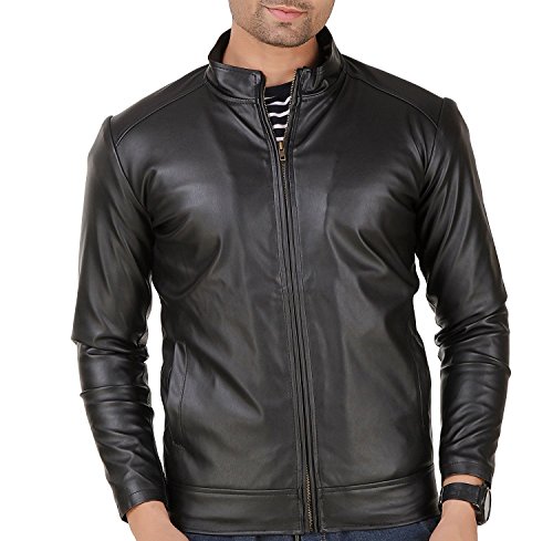 Leather RetailMen's Faux Leather Regular Length Jacket(lr0001_Black)