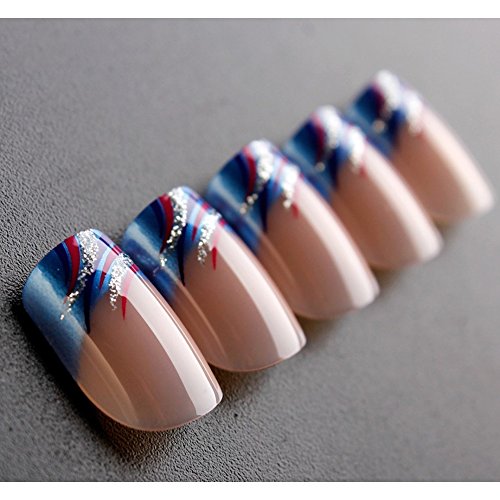 Bling Art Falsche Nägel Französisch Maniküre Glitzer-Wave-Blau 24 Medium Tipps - 5