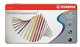 STABILO aquacolor - Lápiz de color acuarelable - Caja de metal con 12 colores