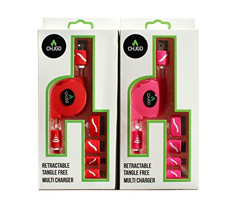 Multi Ladekabel Premium ausziehbar leicht kämmbar sind 4 in 1 chjgd Universal USB-Ladegerät Kabel Adapter eingangsanschluss kompatibel mit Apple und Android Geräte Jahr Garantie (rot)