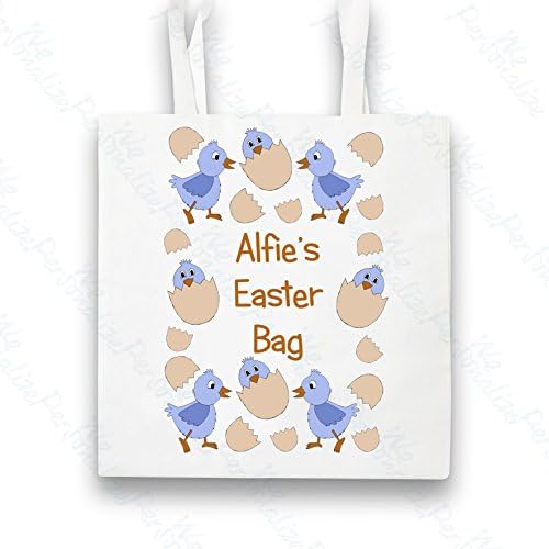 Personalised Easter Egg Hunt Bag for Children, Blue tote bag with Handles, Unique Spring Themed Gifts keep sake