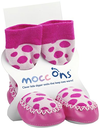 Mocc Ons Cute Moccasin Style Slipper Socks - Pink Spots