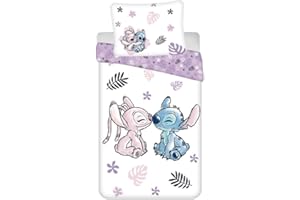 My sweety pop - Juego de cama para niña Lilo&Stitch de 2 piezas, funda de edredón reversible, 140 x 200 cm, funda de almohada, 70 x 90 cm, algodón, color morado y blanco
