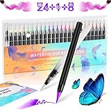 🎨Creative Creatividad ilimitada: 24 colores vívidos que puede usar en cualquier momento y en cualquier lugar, y un efecto adicional de cepillado con agua puede tener un efecto degradado. A través de tu imaginación, puedes crear infinitas combinaciones de colores. Los colores del agua se pueden mezclar según sea necesario o se pueden diluir con un cepillo para lavavajillas.