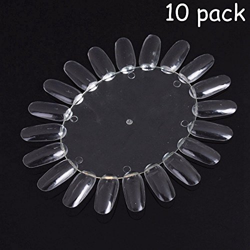 Teenxful Oval Acrylic Nail Art False Tips Practice Wheel Polish Color Display Chart Board (Set of 10, Clear)