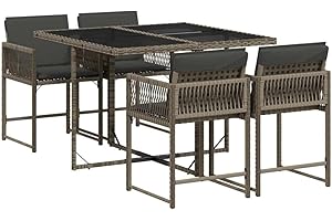 vidaXL Ensemble à Manger de Jardin avec Coussins 5 pcs, Table et Chaises à Dossier Rabattable, Meubles d'Extérieur Patio Terrasse, Moderne, Gris Résine Tressée