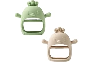 Cubble 2 Pack Silicone Teething Mitten for Soothing Teething Pain Relief, BPA Free Anti Dropping Wrist Hand Pacifier Teether Toy, Baby Chew Toys for Sucking Needs, 3M+ (Chick Olive/Ivory)