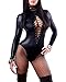 Produktbild New-Love Damen Lackleder Langarm-Catsuit Wetlook Bodysuit Schick Jumpsuit Schwarz Einteiler Overall Lingerie,M