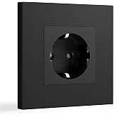 BSEED Schuko Wall Plug, 16A 250V Simple Plug on Plastic Panel, 1 Gang, Black