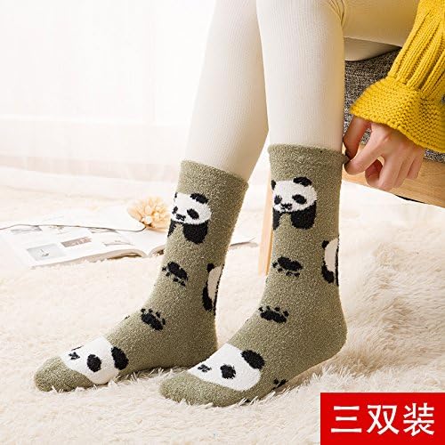 VIG socks 3 pairs of socks female autumn and winter padded warm socks female wind simple feather yarn soft home high tube socks, green