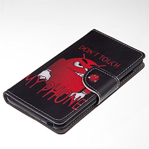 Nancen Wiko lenny 2 (5 Zoll) Ledertasche / Handyhülle, Bookstyle Flip Case Folio Cover PU Leder Wallet Etui Handy Zubehör Lederhülle Schutzhülle – mit Standfunktion Magnetverschluss Brieftasche und Karten Slot [Rot roboter – Don’t touch my phone] - 3