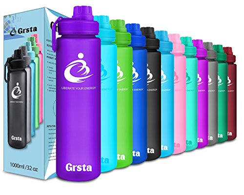 Grsta Botella de Agua Deporte 1000ml, Eco-Friendly de plastico - sin BPA, Reutilizables tritan Botellas Agua (bpa Free) para niños, Sport, Yoga, Gym, Oficina, Senderismo, Viajes Agua Botella(Púrpura)