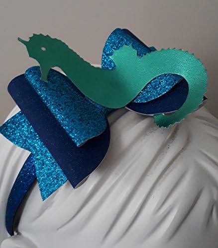 Metallic Green Seahorse on a Glitter Royal Blue and Turquoise Bow Blue Glitter Headband Festival Cosplay Birthday Tutu Dress Up
