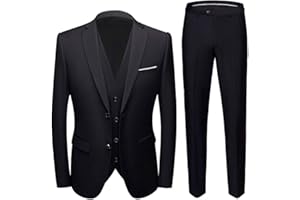 BOTONG Traje de 3 piezas de ajuste regular con solapa de pico para hombre, dos botones, para boda, esmoquin, traje de negocios