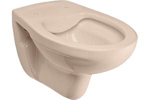 Calmwaters® Spülrandloses Hänge WC in Beige-Bahamabeige, Wand WC Abgang waagerecht, Tiefspül WC ohne Spülrand, Tiefspüler wandhängend, Wandtoilette aus Sanitärkeramik in Beige, 08AB6146