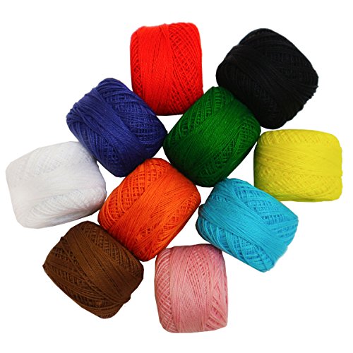 KurtzyTM 10 x farbiger Häkel-Baumwollgarn – jeder Ballen 10g – stricken/Spitzenhandarbeit – 850 m - 3