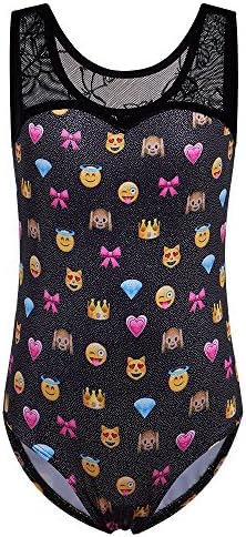 ZNYUN One-piece Emoji Printed Sparkle Dancing Gymnastics Athletic Leotard for Little Girl