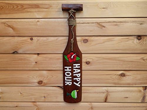 Wooden Hand Made & Painted HAPPY HOUR PADDLE TIKI BAR Wall Plaque Sign 60cm.....