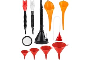 BELLAGESUNDHEIT 10 Stück Fülltrichter-Set, flexibles Kunststoff-Trichter-Set, Öltrichter mit Schlauch, Trichter mit abnehmbarem Auslauf und lang für Auto, Motorrad, Werkstatt, Haushalt