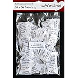 PACK OF 50 - 1G (GRAMS) SILICA GEL POUCHES / SACHETS OF SILICA GEL CRYSTALS FACTORY SEALED FOR OPTIMUM FRESHENESS