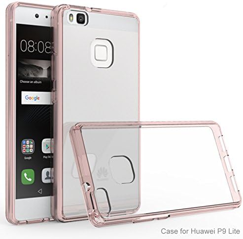Clear Case for Huawei P9 Lite, Fukalu [Clear Cushion] Premium Clear Hard Back Panel + TPU Bumper for Huawei P9 Lite - Shock Absorbing + Scratch Resistant Frame Cover Case (Pink)