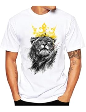 Amlaiworld Sommer Fashion Tier Print T-Shirt mit kurz Ärmel für Herren, Weiß Cool Causal langarm T-Shirt