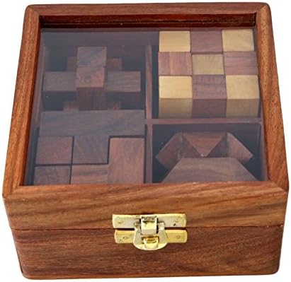 Royal Handicrafts 4-in-One Wooden Puzzle Games Set - 3D Puzzles