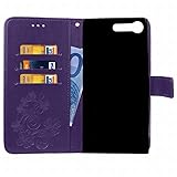 LEMORRY Sony Xperia XZ Premium Hülle Tasche Leder Flip Cover Case Schutzhülle Slim Bumper Schutz Magnetisch Soft Beutel Haut Weich Silikon Cover Schale Mit Kreditkarten-Slot, Glücklicher Klee Violett - 