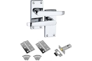 Designer Levers - Victorian Straight Lever Latch Door Handles Pack - Includes 64mm Tubular Latch and 75mm Door Hinges Pair - Interior Use - Polished Chrome