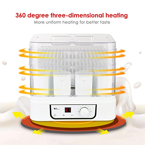 Amzdeal Dörrgerät 2 in 1 Dörrautomat mit Temperaturregler 35 -70℃ mit Timer bis 72 Stunden mit 3 Etagen Dehydratation und 1 Etagen für Joghurt mit 12 Tassen - 4