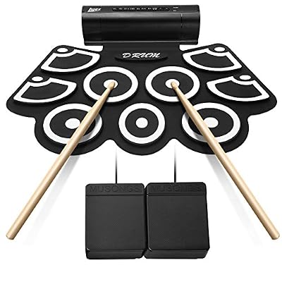Lujex Tambour Electronique, Batterie Électronique 9 Pads Pliable Portable Professional Drum Pad Kits avec Haut-parleur Entertainment Instrument à Percussion pour Débutants et Enfants