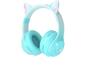 XUNPULS Słuchawki dla Dzieci Bluetooth, Kocie Ucho LED, Bezprzewodowe 5.1, Dźwięk Stereo, Składane, Regulowany Pałąk, Z Mikrofonem Nauszne