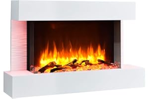 FLAMME Kingston Wall Mounted Fireplace up to 60" with 3 Flame Colours and 13 Mood Lighting Options (39" WHITE)