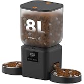 Comedero Gato Automatico 2 Tazones para Gatos y Perros | 8L, 2 Cuencos de Acero Inoxidable, para Pienso Seco 2-18mm, Hasta 50