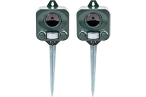 Pestbye® Battery Operated Motion Activated Waterproof Cat Repellent - Quick Fix Ultrasonic Cat Scarer with Ground Stake - Set of 2