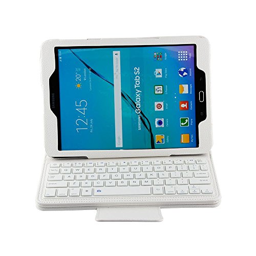 KVAGO Samsung Tab S2 9.7 Tastatur mit Hülle Abnehmbare Wireless Bluetooth QWERTY Tastatur Stilvolle PU Leder Flip Cover Stand Up Schutzhülle mit Tastatur für Samsung Galaxy Tab S2 SM-T815 SM-T810 + Displayschutzfolie + Eingabestift—Weiß - 2