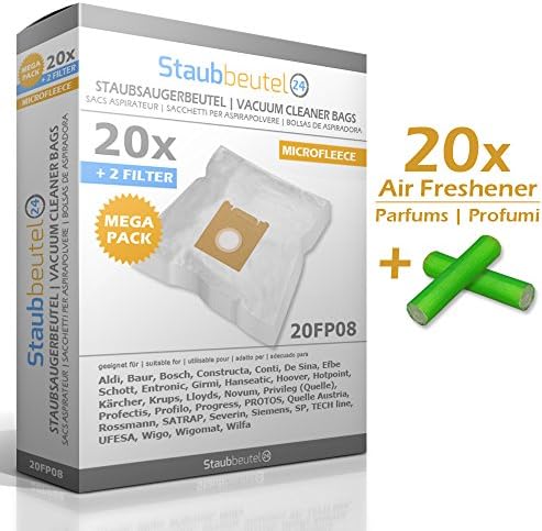 TOP SET - 20 AIR FRESHENER + 20 VACUUM CLEANER DUST BAGS FOR Constructa VC 6 C 1600, VC 6C1600, CONTI: VC 703 Talento 2040, GIRMI: Rotocraft, AP Rotocraft, AP24, AP27, AP40, AP50