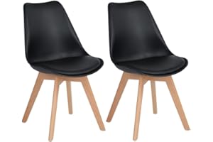‎EGGREE EGGREE 2er Set Esszimmerstühle mit Massivholz Bein SGS Geprüfter, Retro Design Gepolsterter lStuhl Küchenstuhl Holz, Schwarz