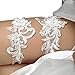 Produktbild 2 Stück weiße Spitze Brautstrumpfgürtel Set Hochzeit Strumpfband Beine Kreis elastisch Brautgürtel mit Blumen- und Blattmuster Free Size weiß