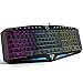 Produktbild VICTSING Gaming Tastatur beleuchtet, USB Tastatur Anti-Ghosting, Regenbogen Beleuchtete gaming Keybord mit Drehknopf, 104 QWERTZ Ergonomische PC Tastatur Wasserdicht für Gaming,Büro,PS4,mac- Schwarz