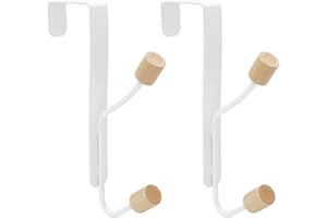 MABAHON Over The Door Hanger, 2 Pack Sturdy Metal Over Door Wooden Hooks Organizer Rack Hanging Hooks for Hanging Towel Coats Clothes Hats Bags Bathroom (White)
