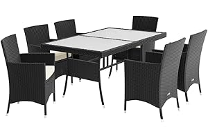 Casaria® Polyrattan Gartenmöbel Set 7- teilig Gartenstühle inkl. 7cm Auflagen 150x90 cm Gartentisch Terrasse Balkon Möbel Sitzgruppe Essgruppe Schwarz