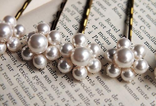 pearl hair pins, flower motif, kirby grip,set of 5 "fleur"