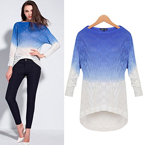 OS06 Women Autumn The New Gradient Long-sleeved sweater (S, BLUE)