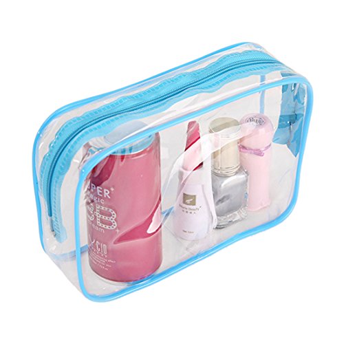 Qianle Women Transparent PVC Clear Waterproof Makeup Wash Holder Pouch Blue L