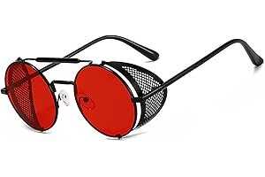 besbomig Retro Steampunk Okrągłe Okulary Przeciwsłoneczne Damskie Męskie, Vintage Spolaryzowane Okulary Przeciwsłoneczne dla Kobiet Mężczyzn UV400 Ochrona