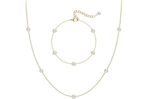 CASSIECA Bijoux pour Femmes Collier Bracelet pour Femmes Collier Ras de Cou en Zircon Bracelet en Acier Inoxydable Or/Argent/Or Rose