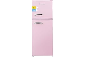 magictec MDFR120-RE Retro-Kühlschrank mit Gefrierfach | 120L(88L/32L) | Low Frost | Kühl-Gefrier-Kombination | Vintage Design | LED-Beleuchtung | Rosa